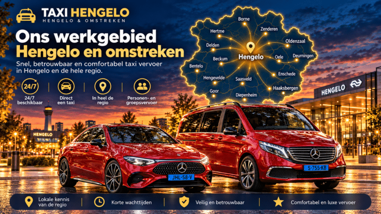 Werkgebied Taxi Hengelo en omstreken met Mercedes CLA en Mercedes EQV300